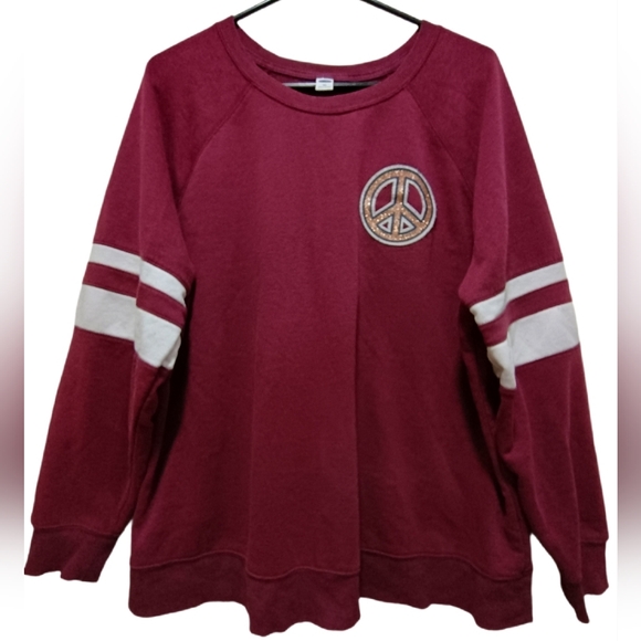 Old Navy Sweaters - Old Navy Burgundy Knit Sweater Peace Graphic Logo